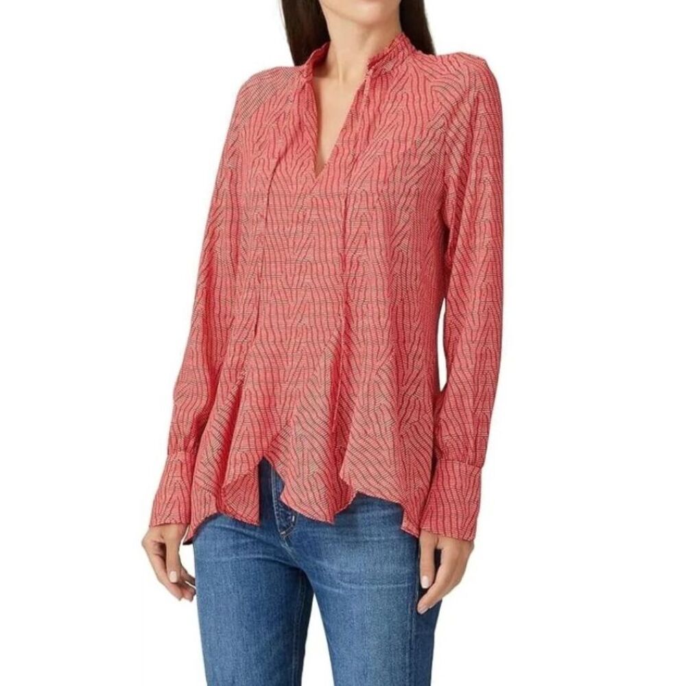 Derek Lam 10 Crosby RTR Red Bone V-Neck Blouse Sz 4 (40 IT)